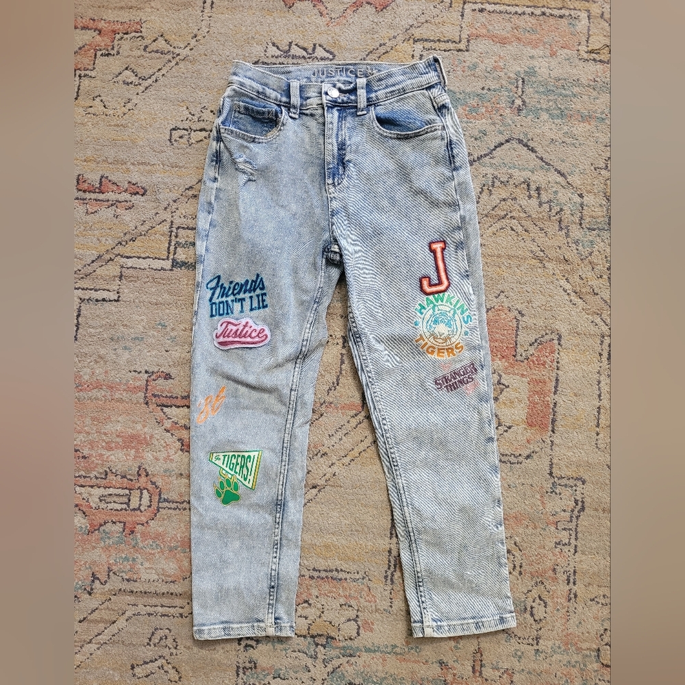 Sz 14 Girls Justice x Stranger Things Collab Denim Mini Mom Jeans Pants Hawkins